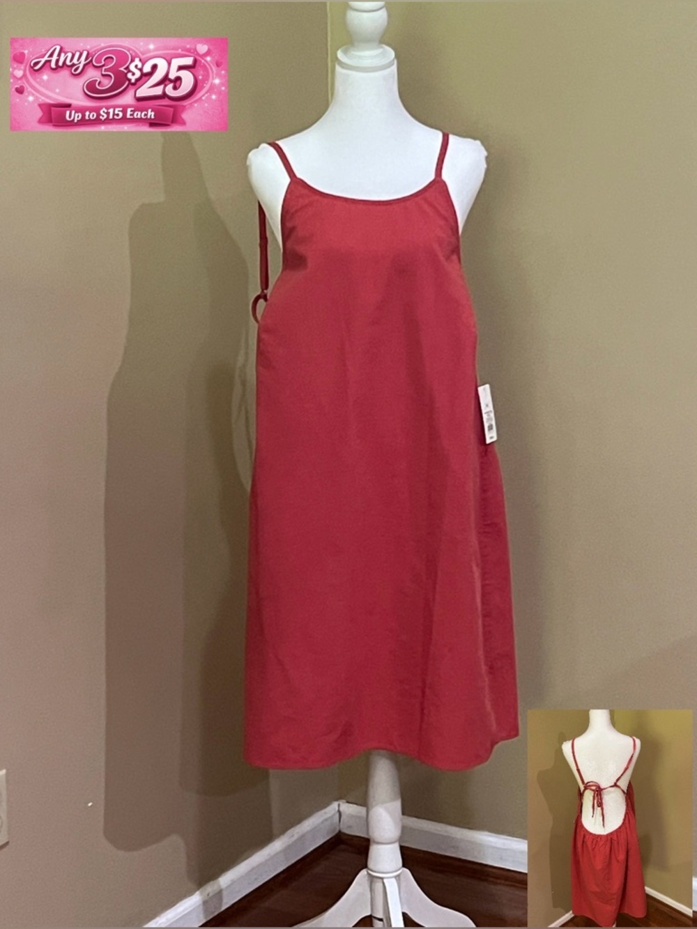 Sun dresss rust Spaghetti open back Strap Slip Dress